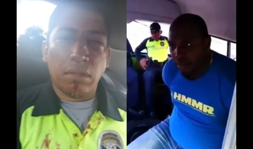 Unidad de la Policía Nacional y conductor de busito pirata.