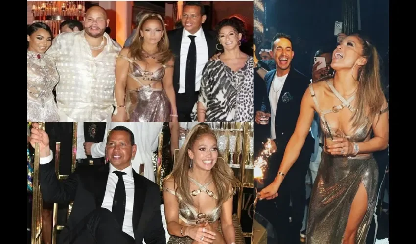 Jennifer Lopez se puso un vestido Versace dorado. Fotos: JLo/ARod