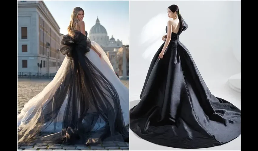 Fotos: Fotografía promocional cedida por la empresa española Pronovias en donde se aprecia la versión en color negro de su modelo Sedna. EFE.